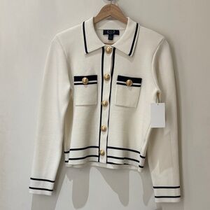 Elegant White and Black Blazer with Gold Buttons